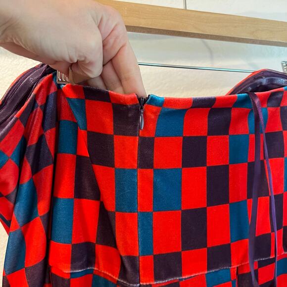 Hutch Velvet Check Bright Colored Wide Leg Strapless Jumpsuit Size 16W - Picture 8 of 16